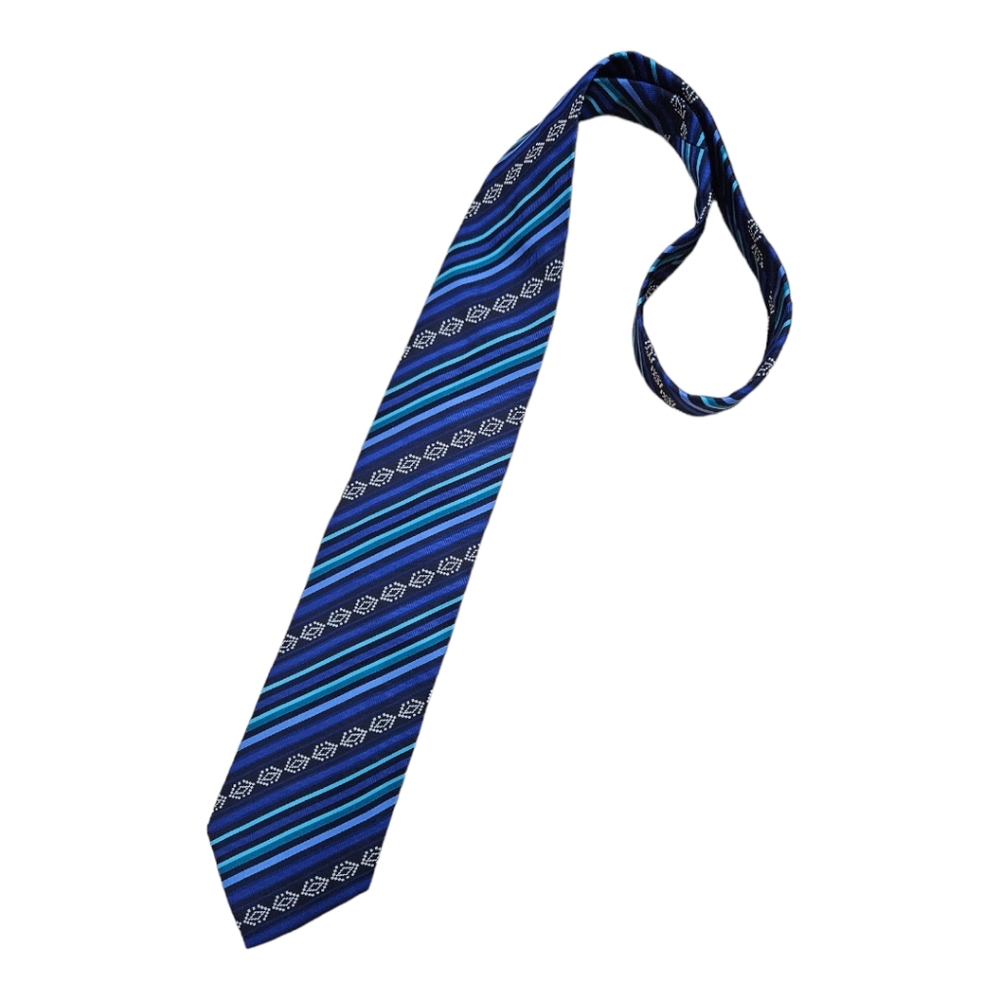 ETRO Blue Striped Geometric Silk LUXURY Tie ITALY